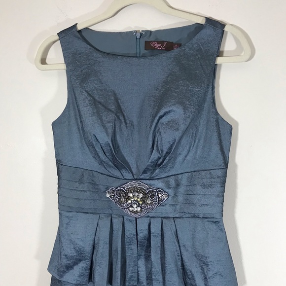 Eliza J blue silver sleeveless dress peplum brooch - Picture 2 of 8